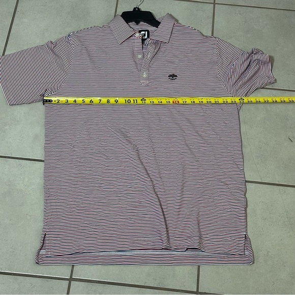 FJ Foot Joy Polo Shirt Men Blue/Red Striped Performance Short Sleeve size Large - Picture 9 of 10